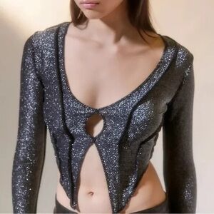 Urban Outfitters Blair Split Hem Black Sparkle Top
